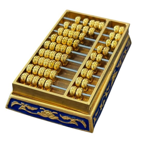 Miniature Gold & Blue Abacus Decorative Collectible Crafted With Metal & Enamel - Picture 6 of 7